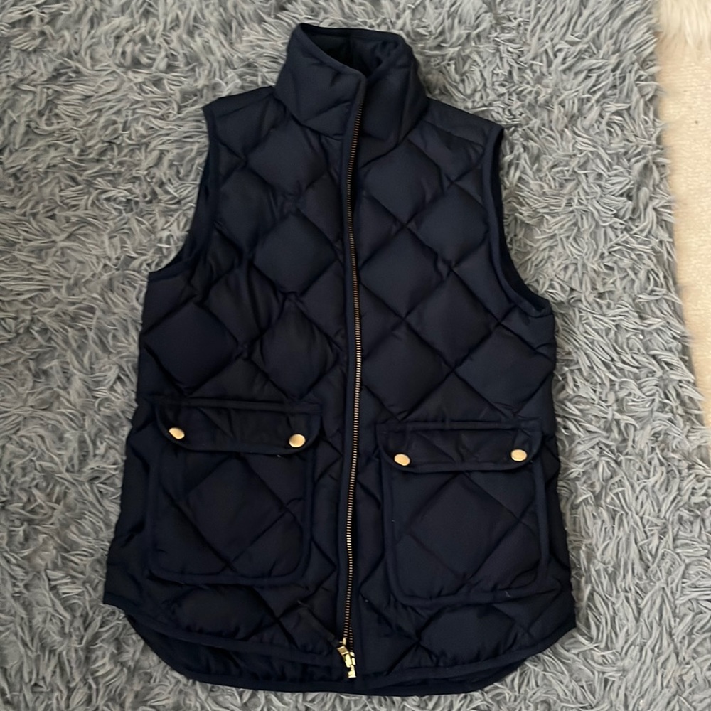 J. Crew Navy Blue and gold puffer vest